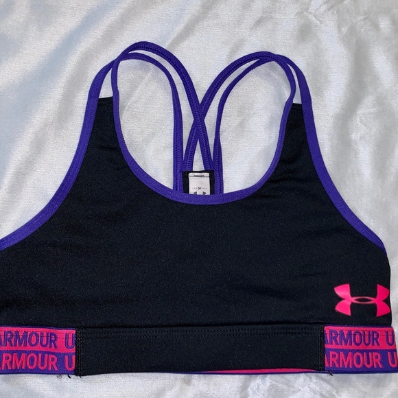 NWT Under Armour Girls Sport Bra Black Pink Sz YMD